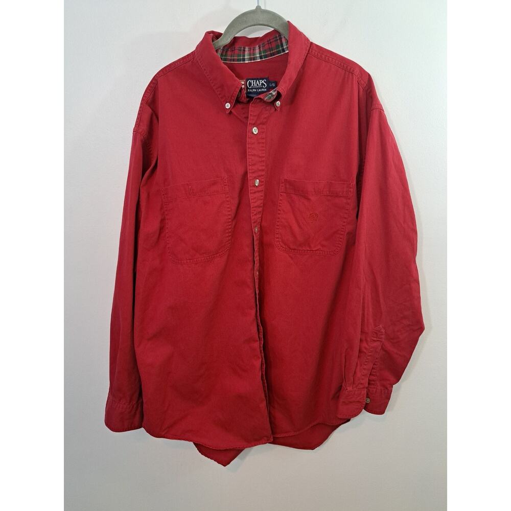 Ralph Lauren Chaps Colab Shirt Button Up Long Sleeve Cotton Solid Red Large